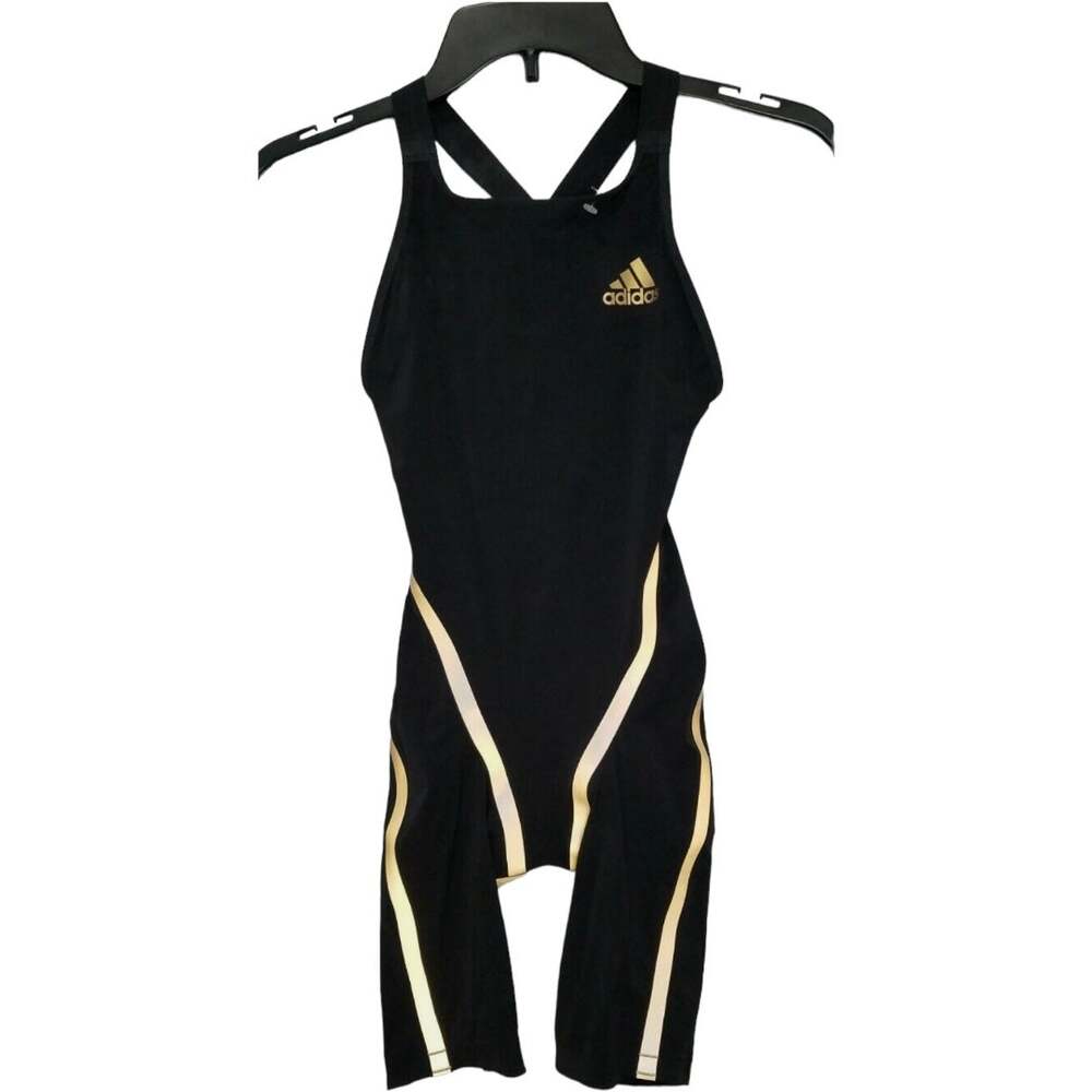 NWOT $450 Adidas Adizero XX Open-Back Swimsuit Black/Gold Lining Size 22” Or XS